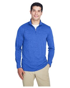 UltraClub 8618 Blue-Cool & Dry Heathered Performance Quarter-Zip Blue