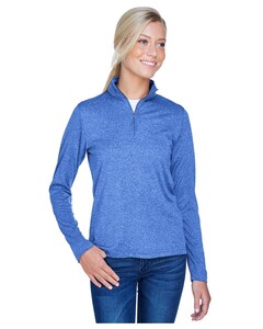 UltraClub 8618W Blue-Women's Cool & Dry Heathered Performance Quarter-Zip Blue