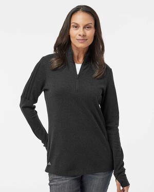 Adidas A555 Women's 3-Stripes Quarter-Zip Sweater - BlankApparel.com