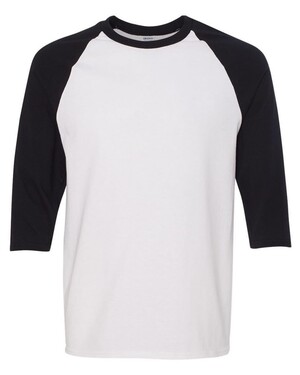 Gildan Adult Heavy Cotton 3/4 Raglan Sleeve T-Shirt, 2-Pack (White/Heliconia & Sport Grey/Royal), X-Large