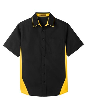 gold wedding dress Barry Wang Black Shirt Dress Patchwork Long Sleeve Collared Shirt Men –  Barry. Wang main image 1