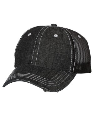 Herringbone Unstructured Contrast Stitch Trucker Hat