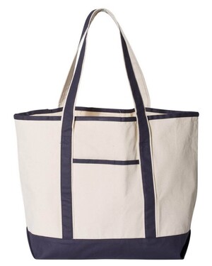 Q-tees Q125800 20L Small Deluxe Tote - Natural/ Navy - One Size