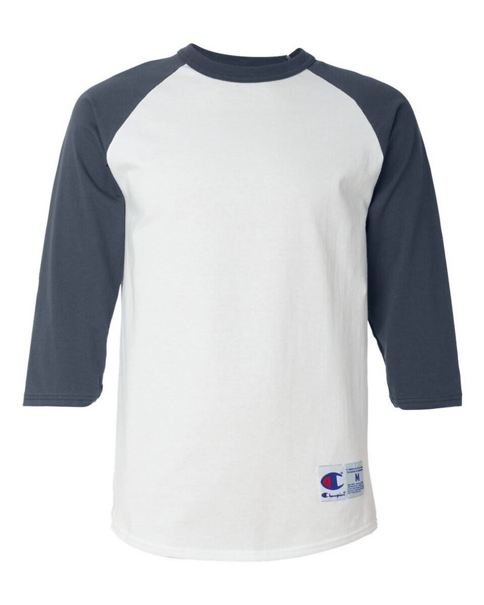 Champion T137 Three-Quarter Raglan Sleeve Baseball T-Shirt white-navy ...