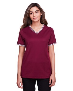 Women's CrownLux Performance® Plaited Tipped V-Neck Shirt Devon & Jones DG20CW