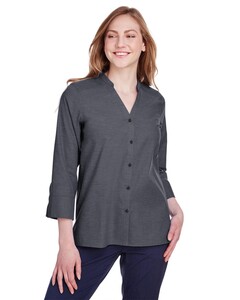 Women's Crown Collection® Stretch Pinpoint Chambra Three-Quarter Sleeve Shirt Devon & Jones DG562W