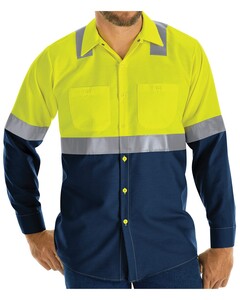 Enhanced & Hi-Visibility Long Sleeve Work Shirt Cotton/Polyester Blend Red Kap SY14 Cotton/Polyester Blend