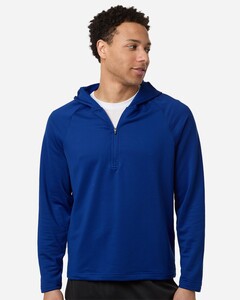 Team 365 TT200 Polyester Blend-Men's Qualify Quarter-Zip Hooded Pullover Polyester Blend